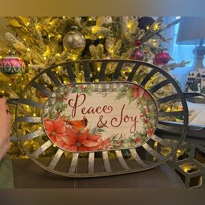 New Beautiful Christmas Metal Basket “Peace & Joy”.